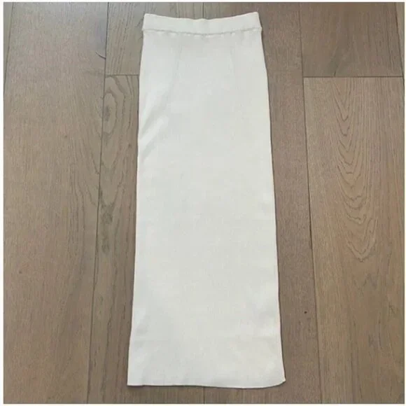 NWOT - Zara - Stretchy White Ribbed Pencil Skirt / Maxi - M - Picture 4 of 4
